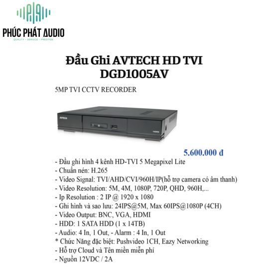 Đầu Ghi AVTECH HD TVI DGD1005AV