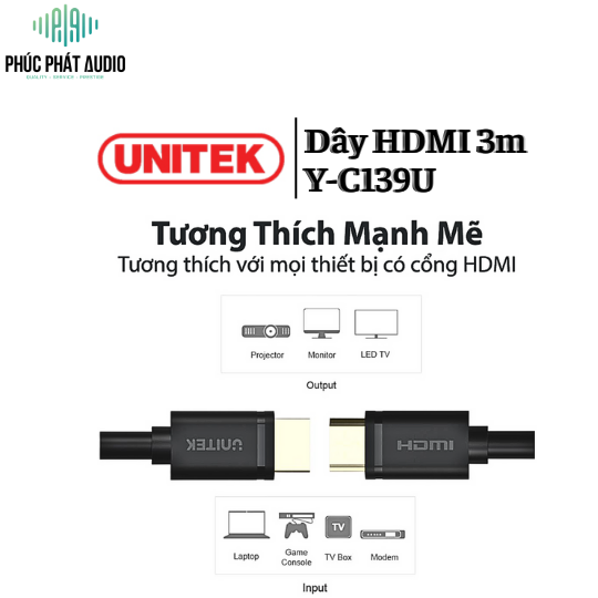 Dây HDMI UNITEK 3m Y-C139U 