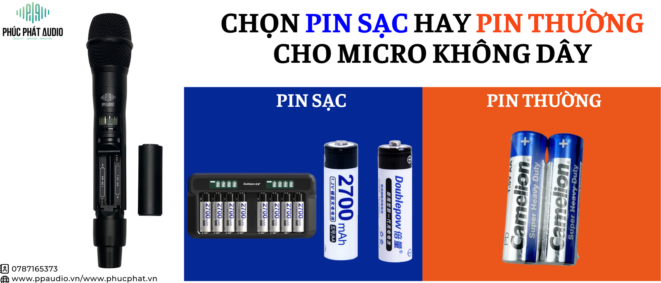Nên chọn pin thường dùng 1 lần hay pin sạc cho micro không dây