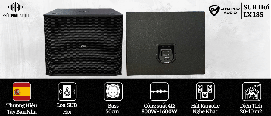 Sub hơi đơn LYNZ PROAUDIO LX 18S